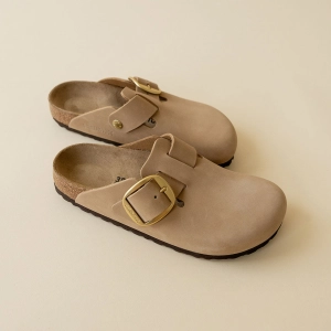 Birkenstock Boston Big Buckle Nubuck Leather-Sandcastle