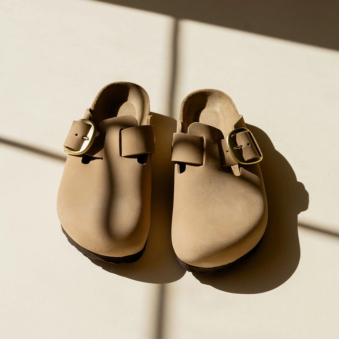 Birkenstock Boston Big Buckle Nubuck Leather-Sandcastle