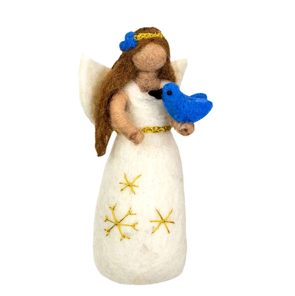 Bluebird Angel Ornament - White, Nepal