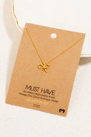 Gold Dipped Wire Ribbon Bow Pendant Necklace
