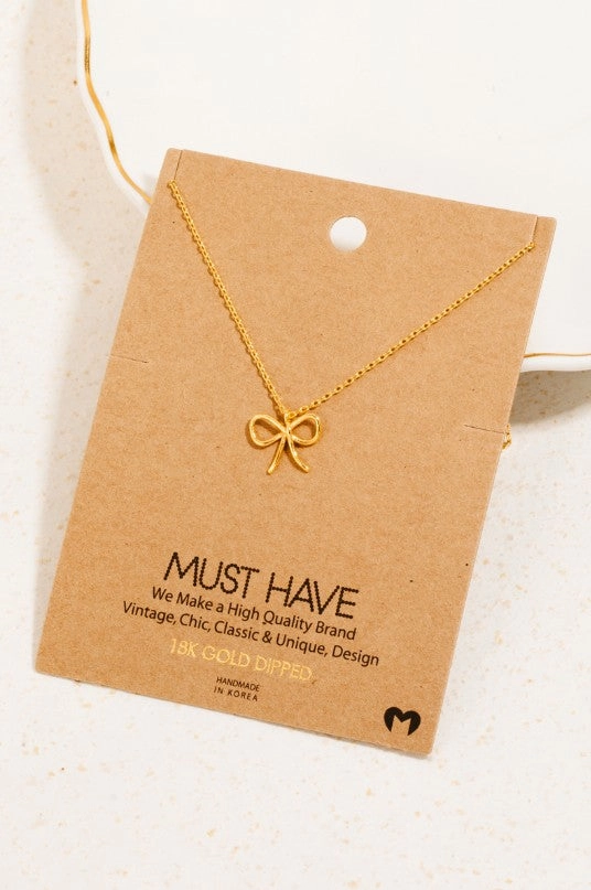 Gold Dipped Wire Ribbon Bow Pendant Necklace