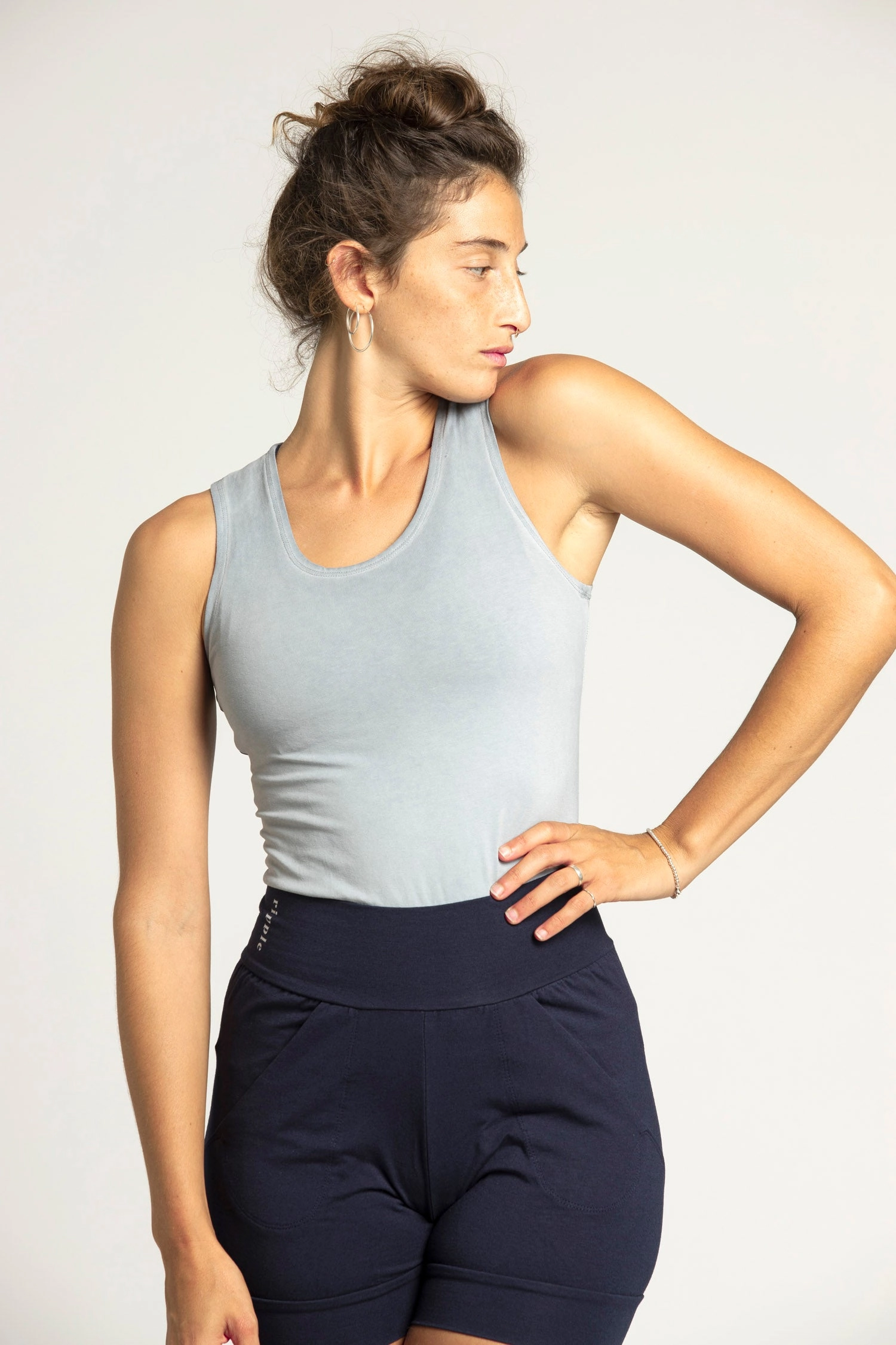 I'mPerfect Stonewash Half Moon Open Back Tank Top 35%off