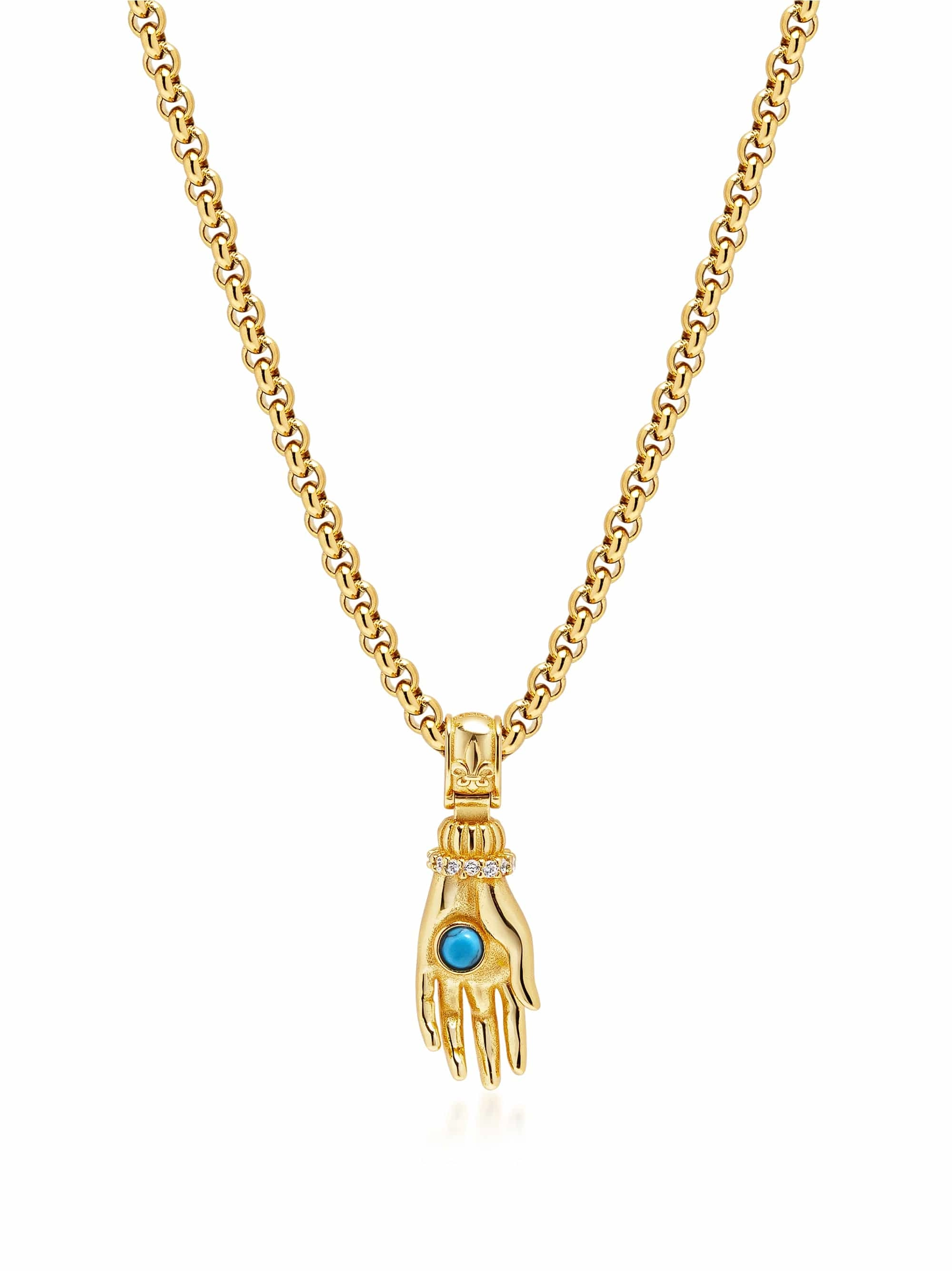 Men's Hand Pendant with a Small Turquoise Gemstone in Gold