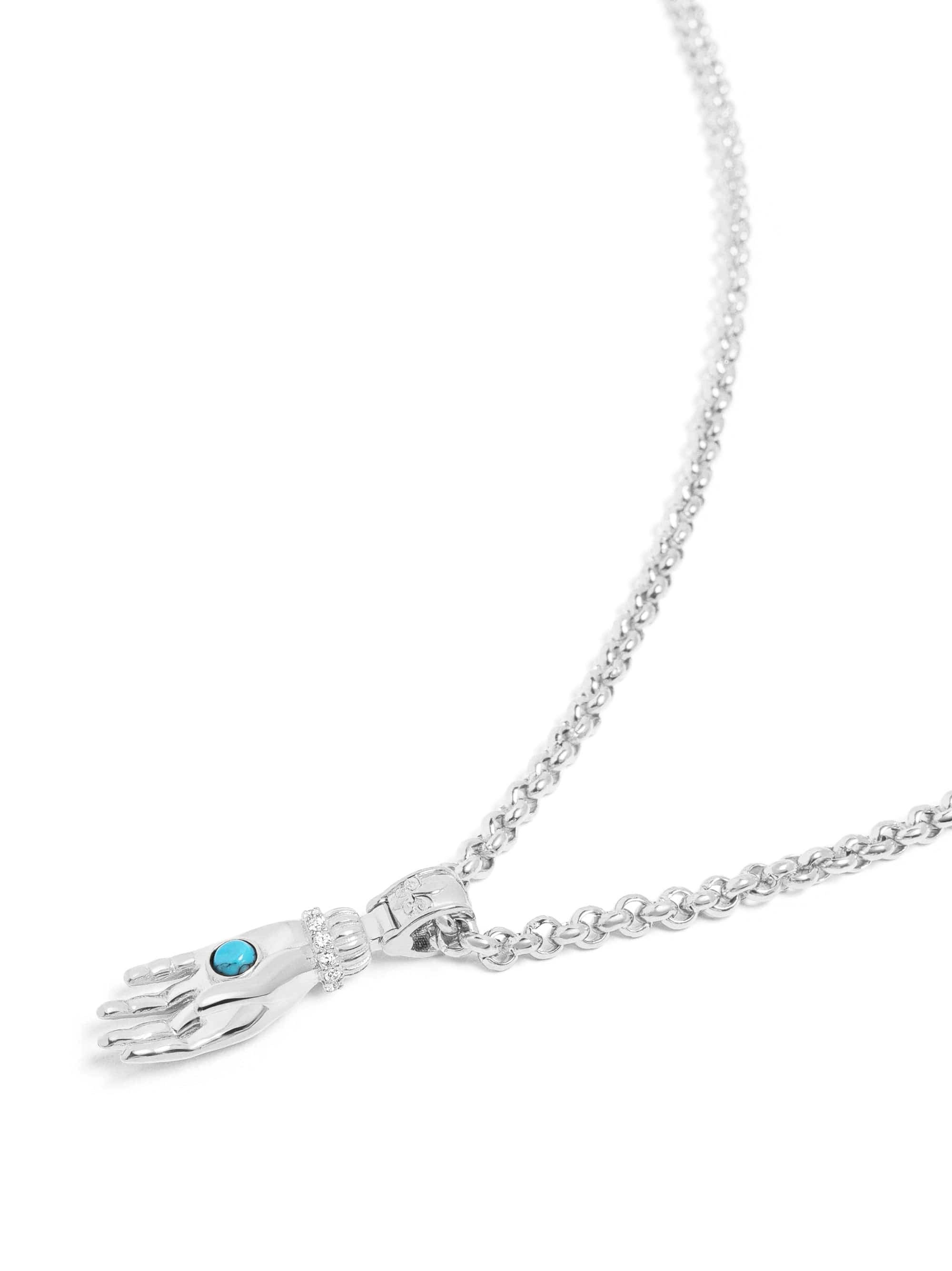 Men's Hand Pendant with a Small Turquoise Gemstone in Silver