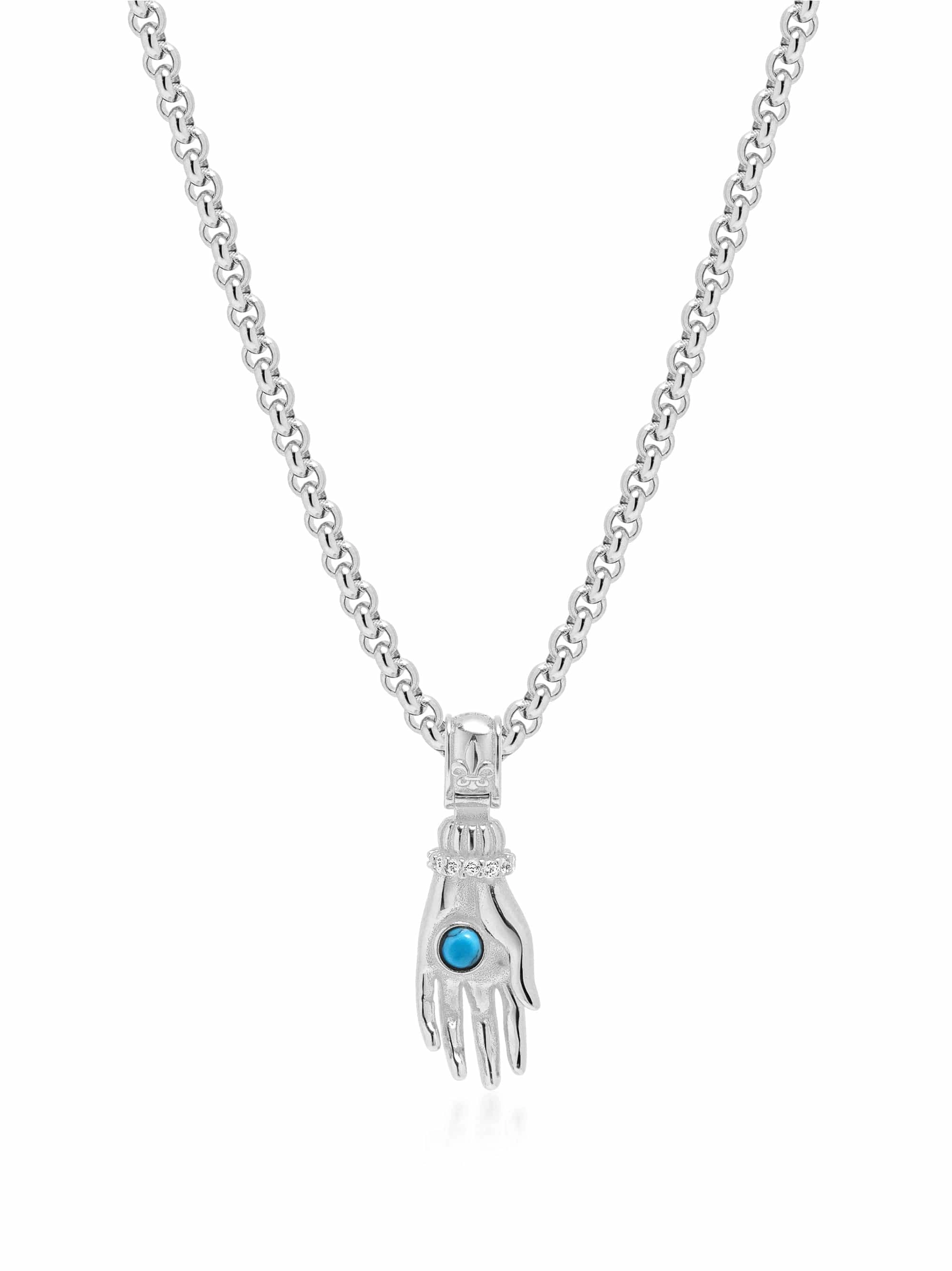 Men's Hand Pendant with a Small Turquoise Gemstone in Silver