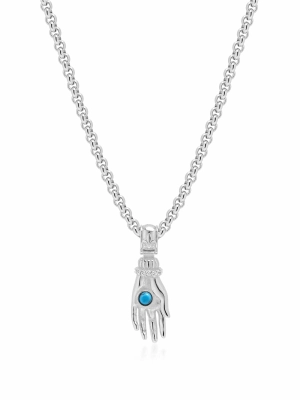 Men's Hand Pendant with a Small Turquoise Gemstone in Silver