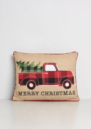 Merry Delivery Burlap Throw Pillow