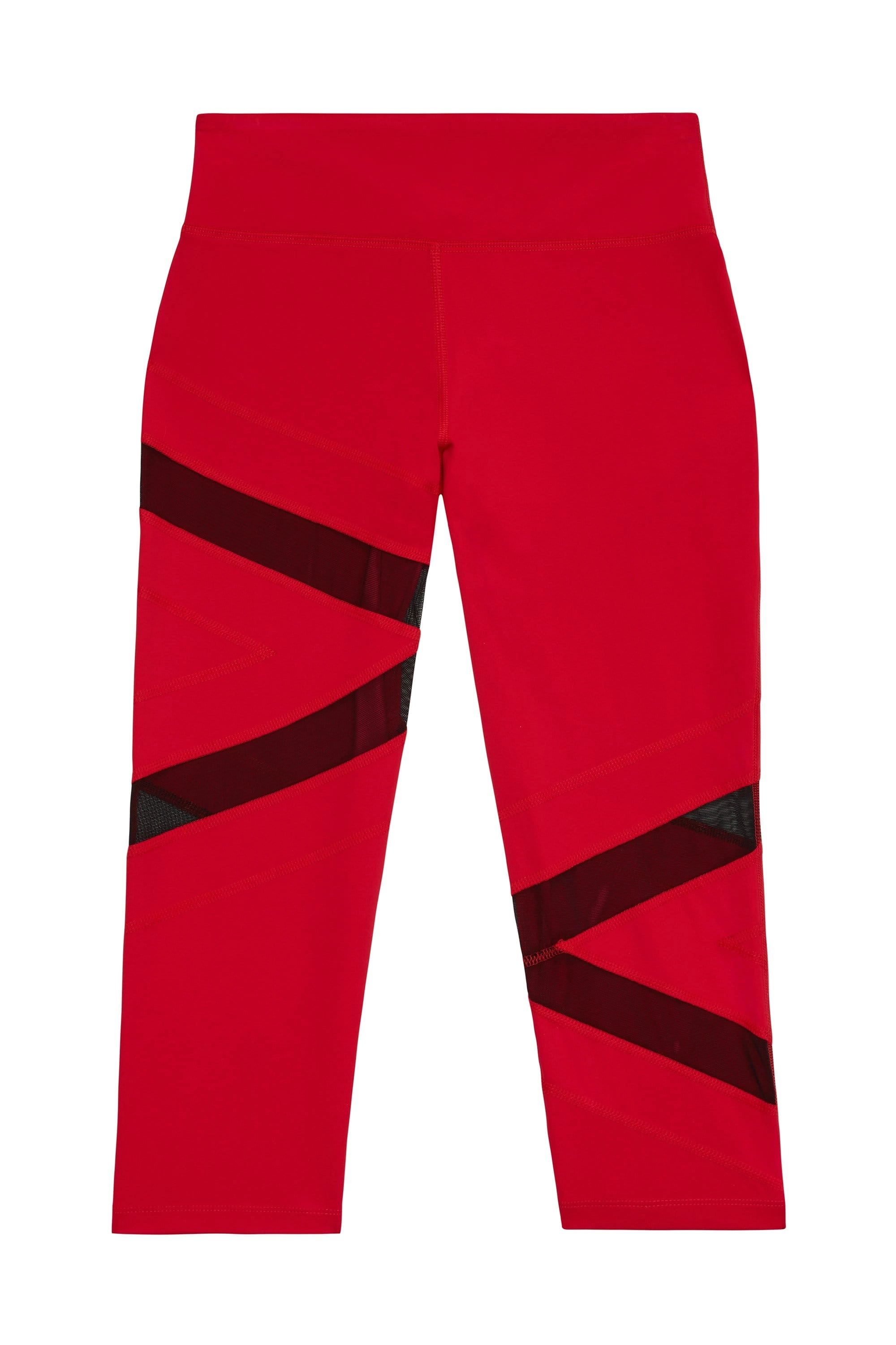 Mesh Panel Crop Leggings Red