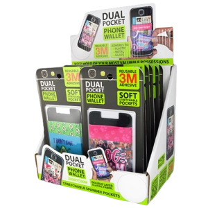 Phone Wallet Dual Pocket Spandex - 12 Pieces Per Retail Ready Display 25469