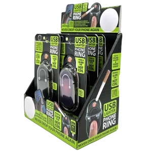 Ring Phone Holder with USB Coil Lighter - 6 Pieces Per Retail Ready Display 22087