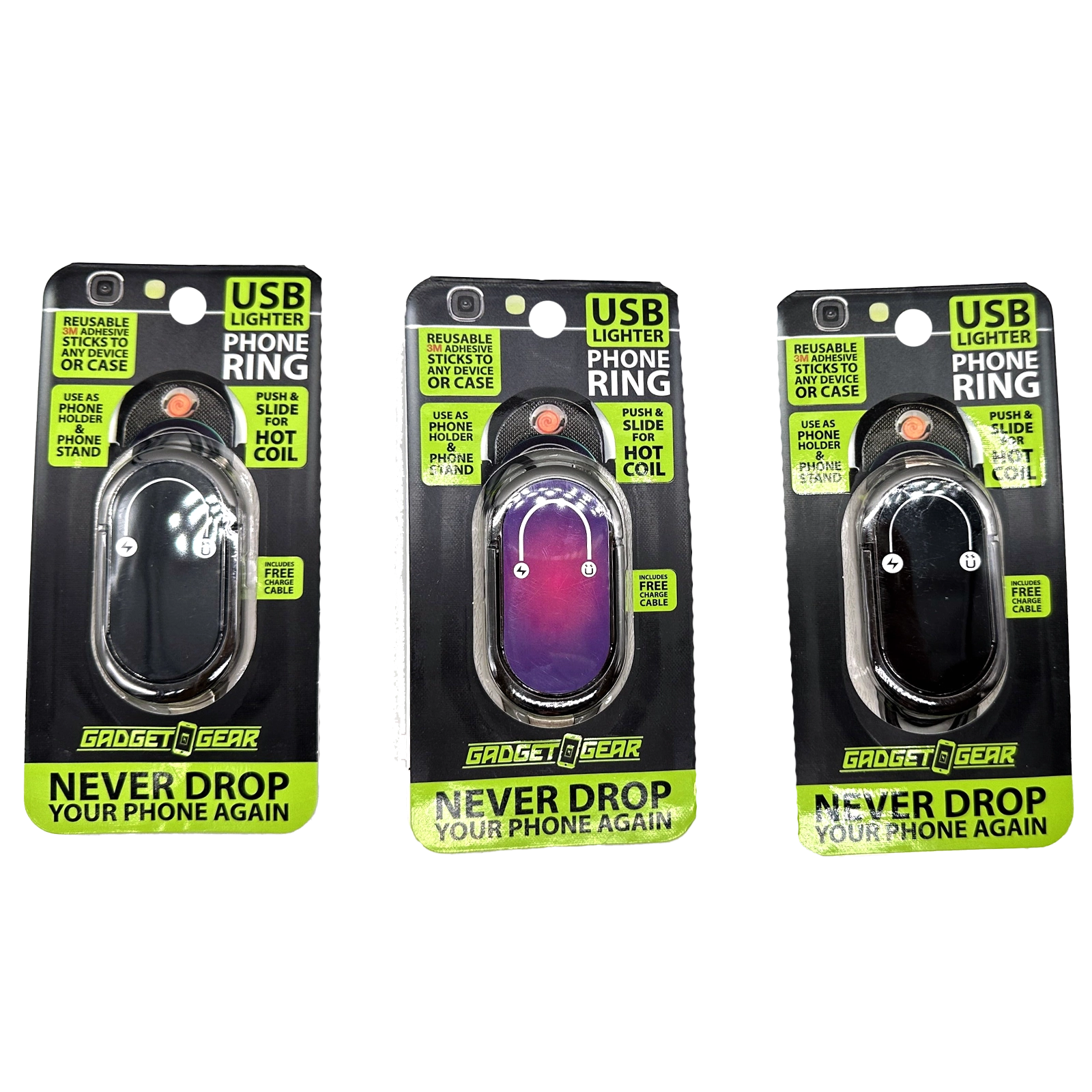 Ring Phone Holder with USB Coil Lighter - 6 Pieces Per Retail Ready Display 22087