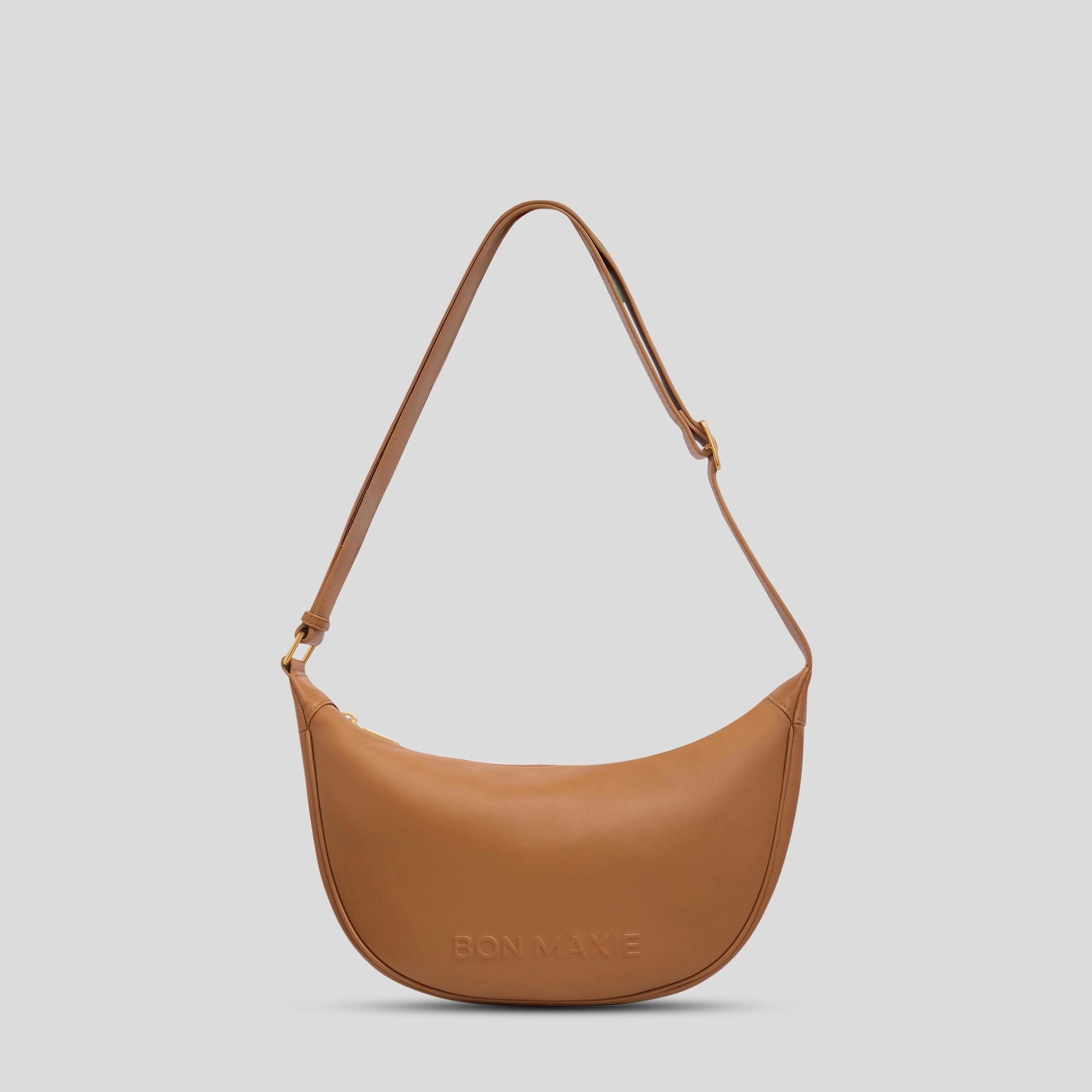 Slouchy Leather Crescent Crossbody Bag -- Tan