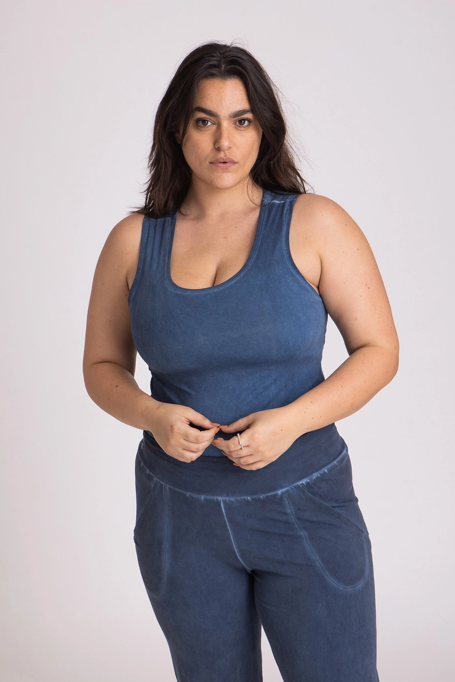 Stonewash Half Moon Open Back Tank Top