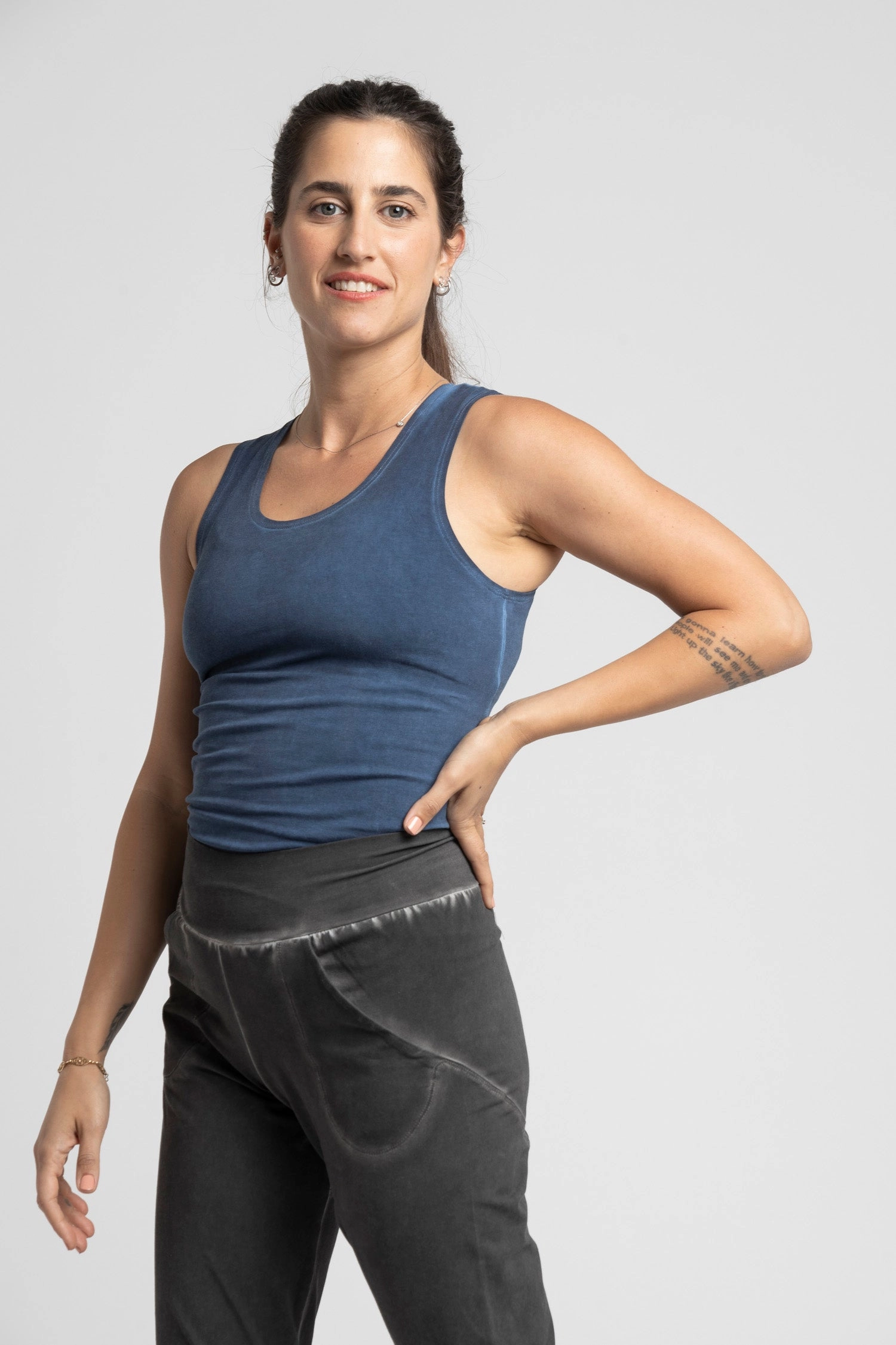Stonewash Half Moon Open Back Tank Top