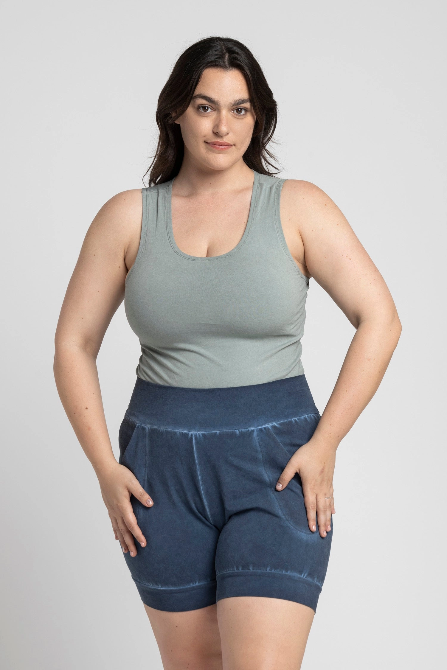 Stonewash Half Moon Open Back Tank Top