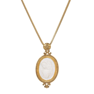 Symbols Of Faith Angel In Prayer Oval Glass Intaglio Pendant Necklace 30"