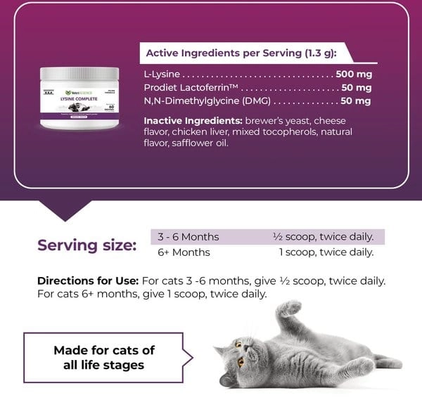 VetriScience Lysine Complete Creamy Chicken Flavor Triple-Action Immune Support Supplement for Cats