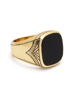 Vintage Gold Sterling Silver Signet Ring with Matte Onyx